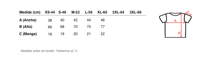 Medidas reales de 5292 CAMISETA MANGA CORTA ADAPTABLE