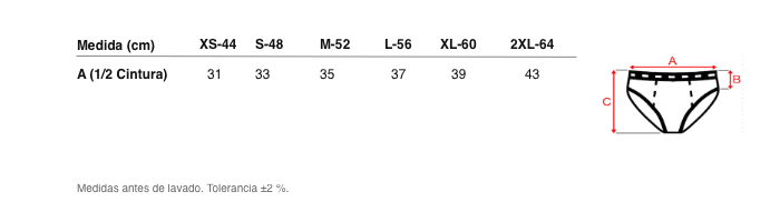 Medidas reales de 5403 SLIP CERRADO LISO Y CANALÉ. TEJIDO FINO