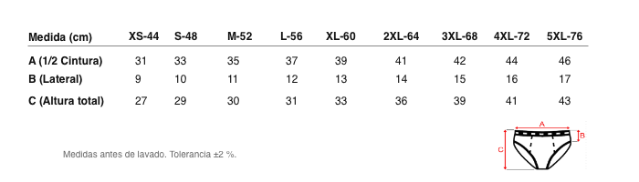 Medidas reales de 5407 SLIP ABIERTO CINTURA ELÁSTICA
