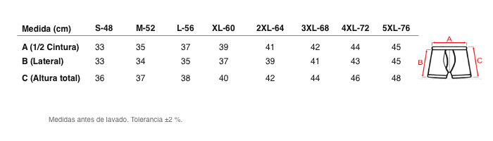 Medidas reales de 5434 BÓXER ABIERTO HILO DE ESCOCIA