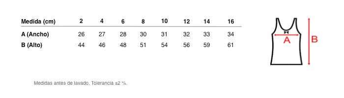 Medidas reales de 5470 CAMISETA TIRANTES BLANCOOL