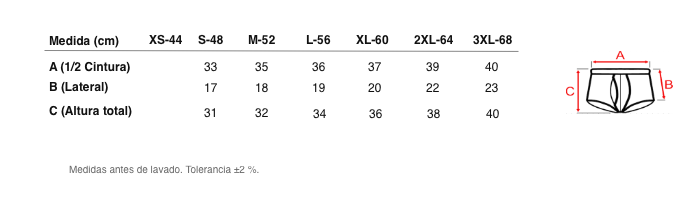 Medidas reales de 5476 SLIP ABIERTO HILO DE ESCOCIA. CALIDAD PREMIUM