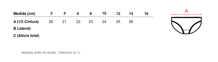 Medidas reales de 5520 BRAGUITA LISA ALGODÓN