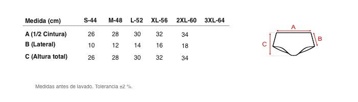 Medidas reales de 5615 BRAGA 100% ALGODÓN ANTIALÉRGICA SIN COSTURAS