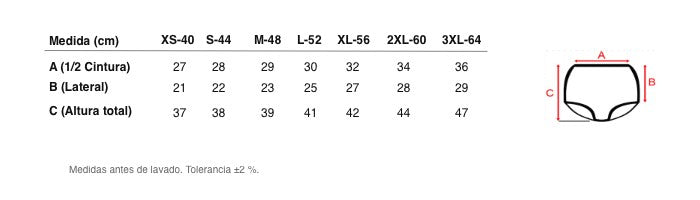 Medidas reales de 5629b EXTRA HIGH PANTIES 100% ANTI-ALLERGIC COTTON