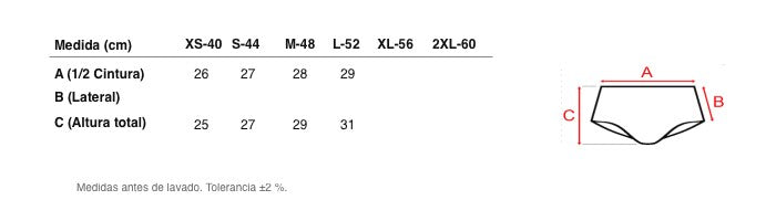 Medidas reales de 5747 BRAGA BÁSICA SIN COSTURAS