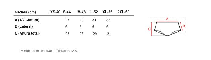 Medidas reales de 5773 BIKINI 100% ALGODÓN ANTIALÉRGICO SIN COSTURAS