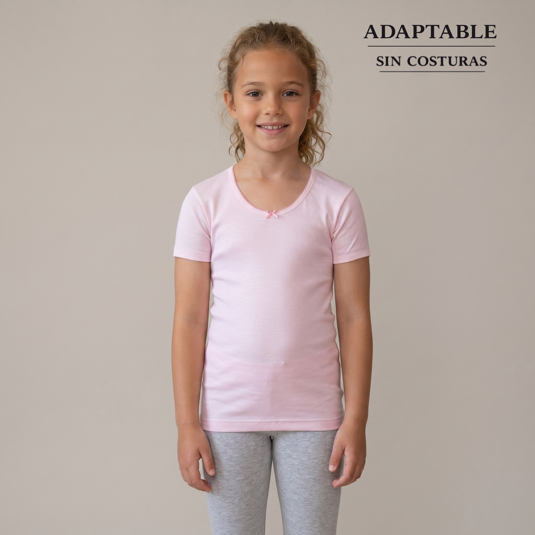 5821R CAMISETA MANGA CORTA ADAPTABLE CON LACITO ROSA