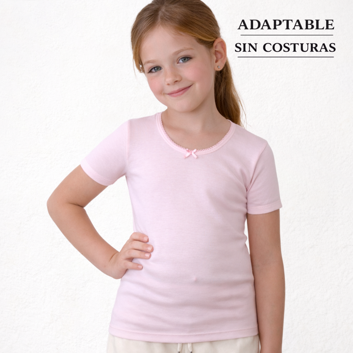 5821R CAMISETA MANGA CORTA ADAPTABLE CON LACITO ROSA 721-Rosa