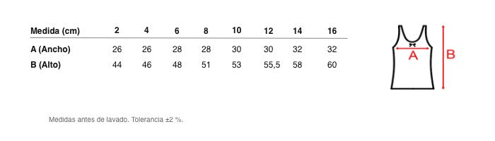 Medidas reales de 5822 CAMISETA TIRANTES BÁSICA