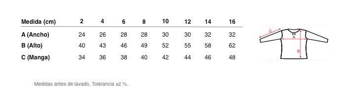 Medidas reales de 5824 CAMISETA MANGA LARGA BÁSICA