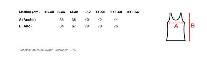 Medidas reales de 5827b CAMISETA CALADA TIRANTES HILO DE ESCOCIA 100% ALGODÓN ANTIALÉRGICA