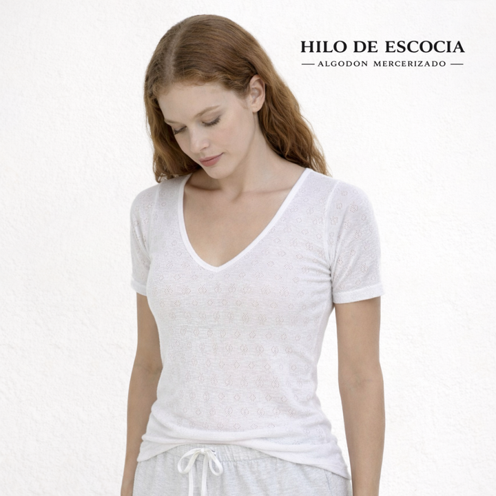 5828b CAMISETA CALADA MANGA CORTA HILO DE ESCOCIA 100% ALGODÓN ANTIALÉRGICA