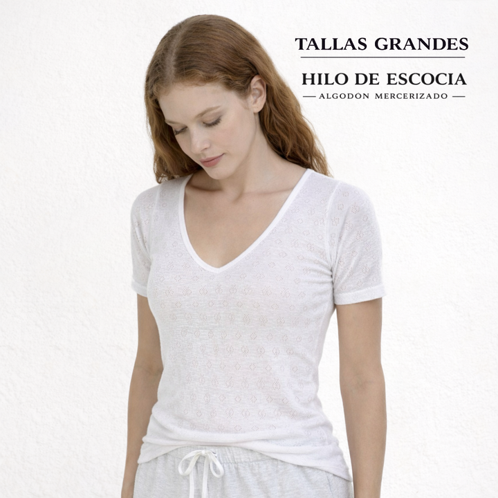 5828b CAMISETA CALADA MANGA CORTA HILO DE ESCOCIA 100% ALGODÓN ANTIALÉRGICA