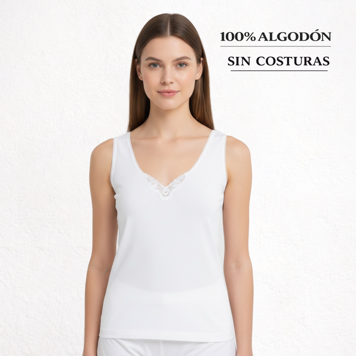 5832 CAMISETA TIRANTES ANCHOS ADORNO 100% ALGODÓN ANTIALÉRGICA