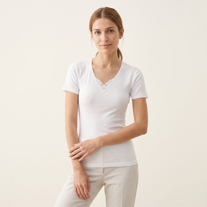 5833 SHORT SLEEVE T-SHIRT WITH DECORATION 100% ANTI-ALLERGIC COTTON