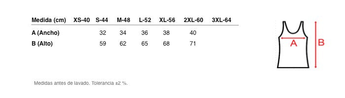 Medidas reales de 5867b CAMISETA TIRANTES ANCHOS BÁSICA