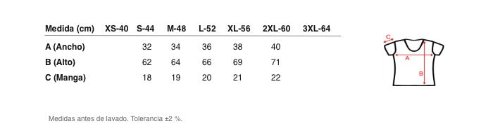 Medidas reales de 5868b CAMISETA MANGA CORTA BÁSICA
