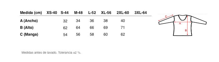 Medidas reales de 5874b CAMISETA MANGA LARGA BÁSICA