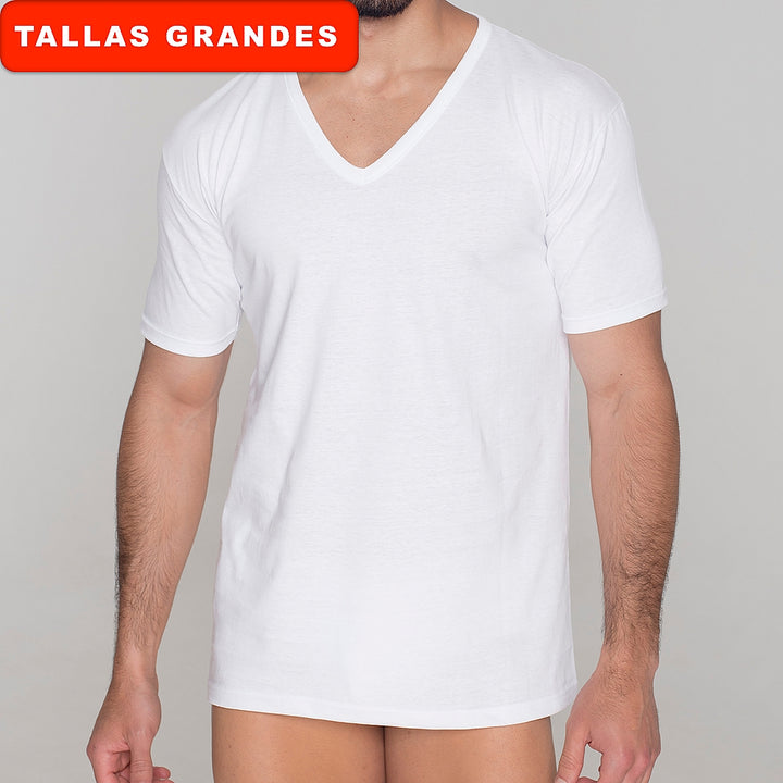 5207b CAMISETA MANGA CORTA LISA CUELLO PICO 000-Blanco 2XL-64