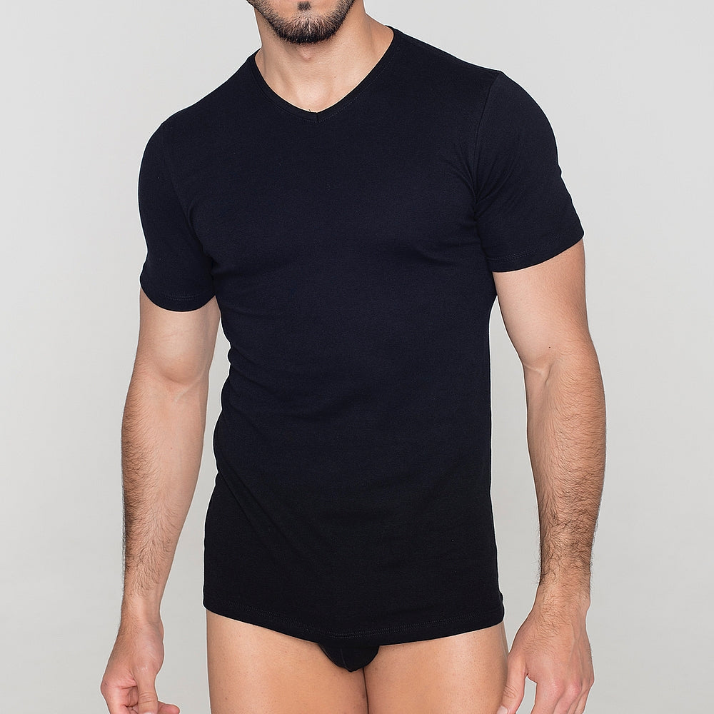 5293 CAMISETA MANGA CORTA ADAPTABLE CUELLO PICO 009-Negro