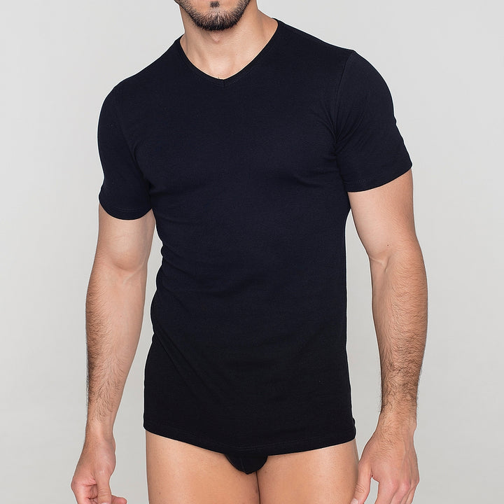 5293 CAMISETA MANGA CORTA ADAPTABLE CUELLO PICO 009-Negro