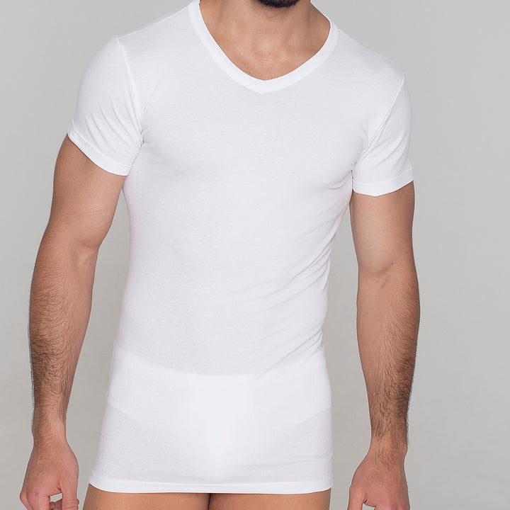 5203 CAMISETA MANGA CORTA ELÁSTICA CUELLO PICO 000-Blanco