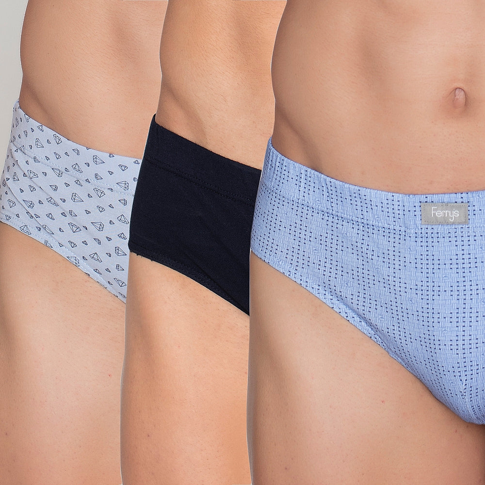 413 PACK DE 3 SLIPS CERRADOS ESTAMPADOS Y LISO AZUL 100-Surtido