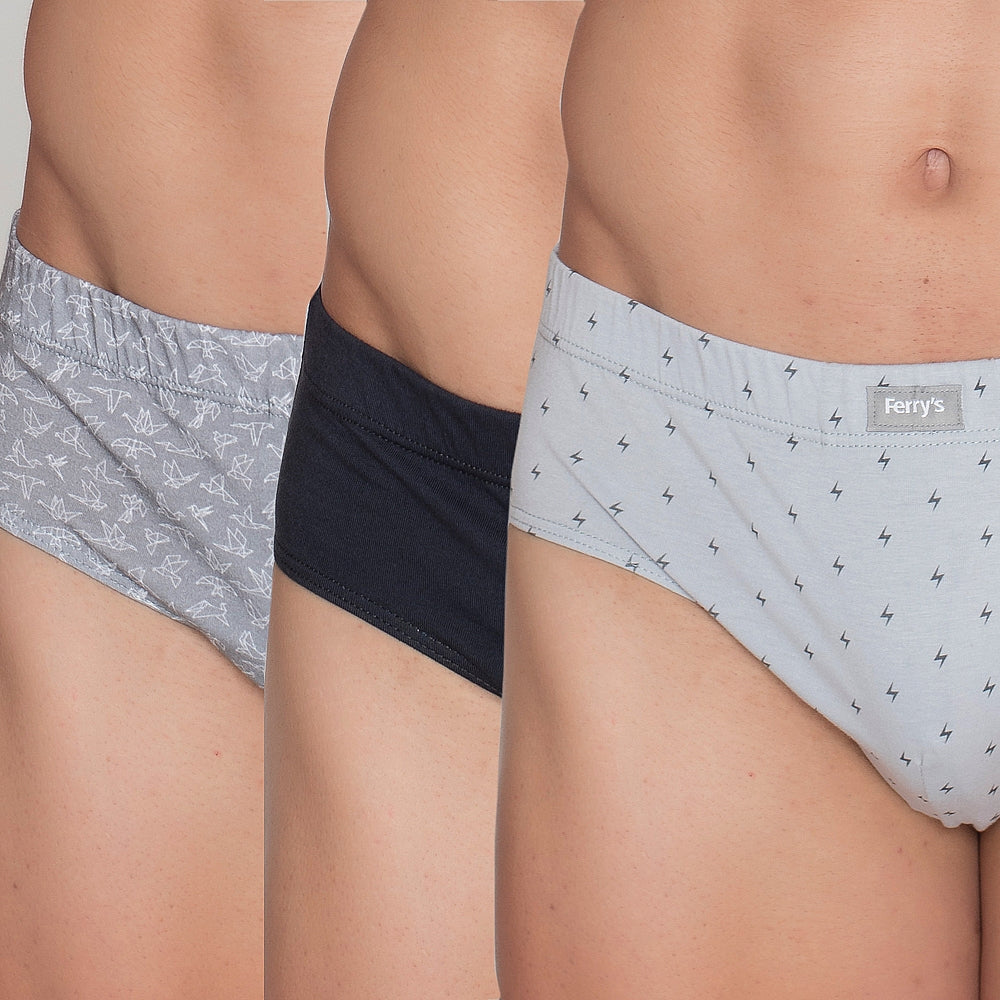 414 PACK DE 3 SLIPS CERRADOS ESTAMPADOS Y LISO GRIS 100-Surtido