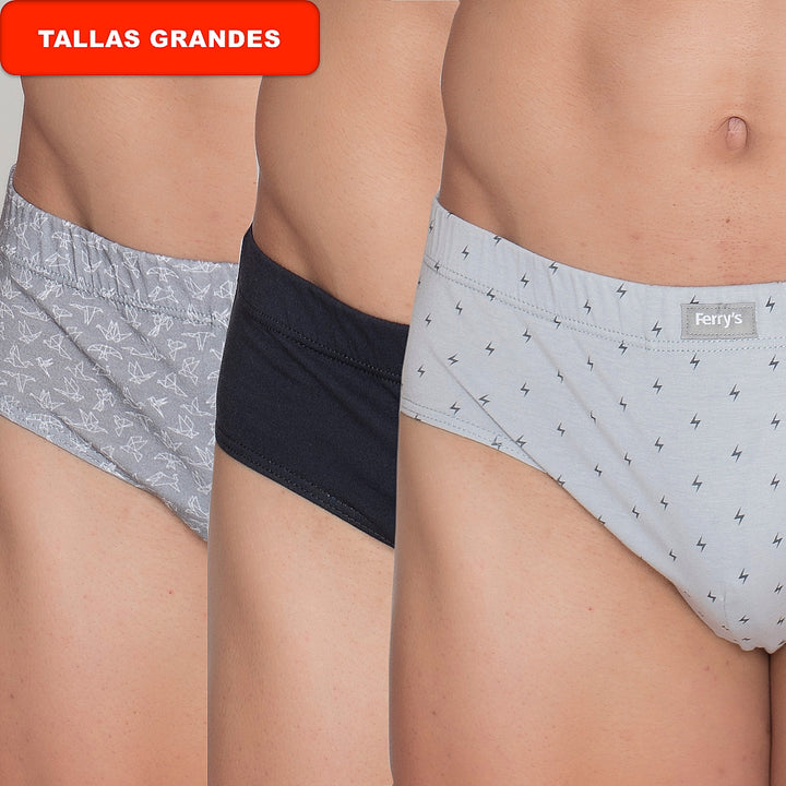414b PACK DE 3 SLIPS CERRADOS ESTAMPADOS Y LISO GRIS 100-Surtido 2XL-64
