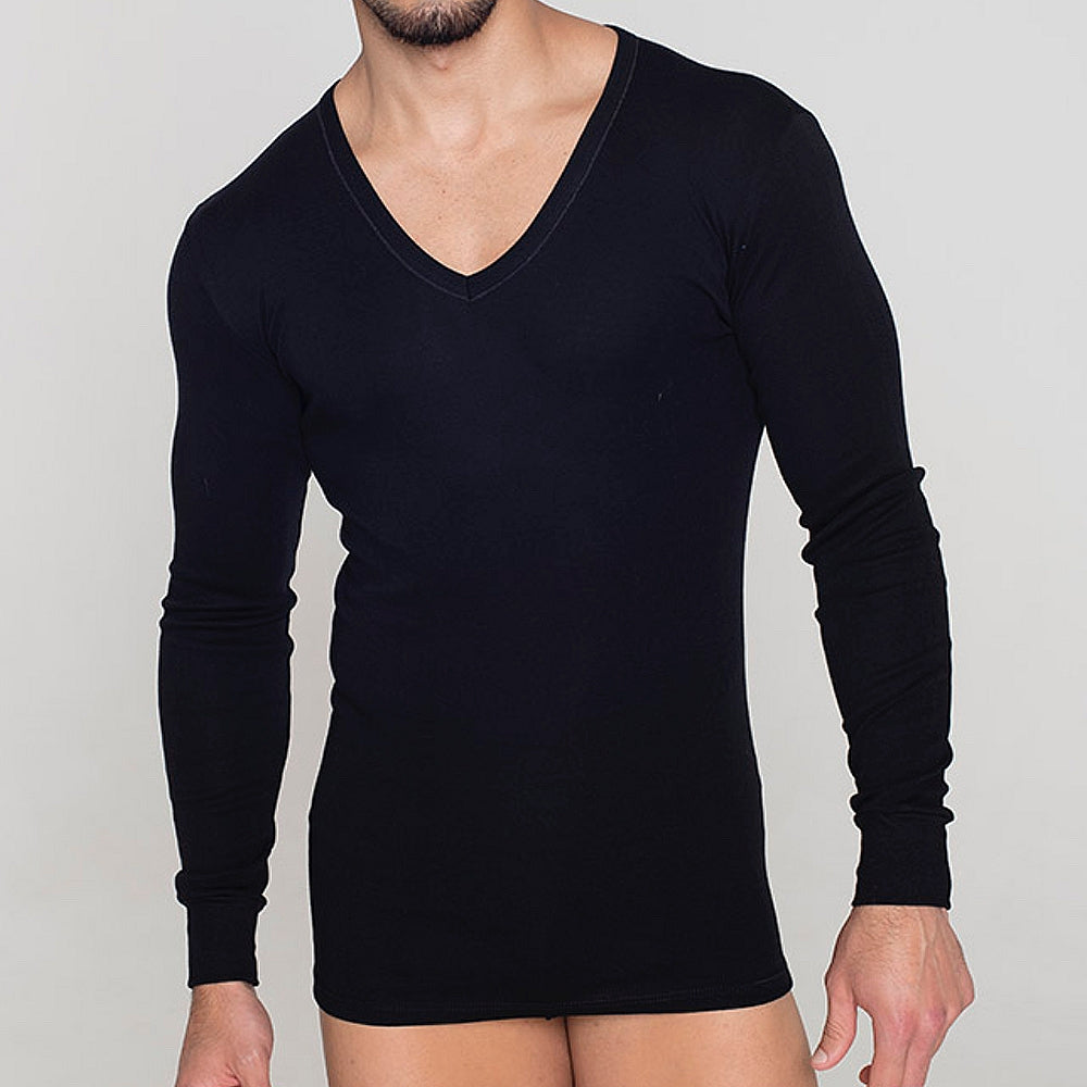 5284 CAMISETA MANGA LARGA BÁSICA. CUELLO PICO 009-Negro