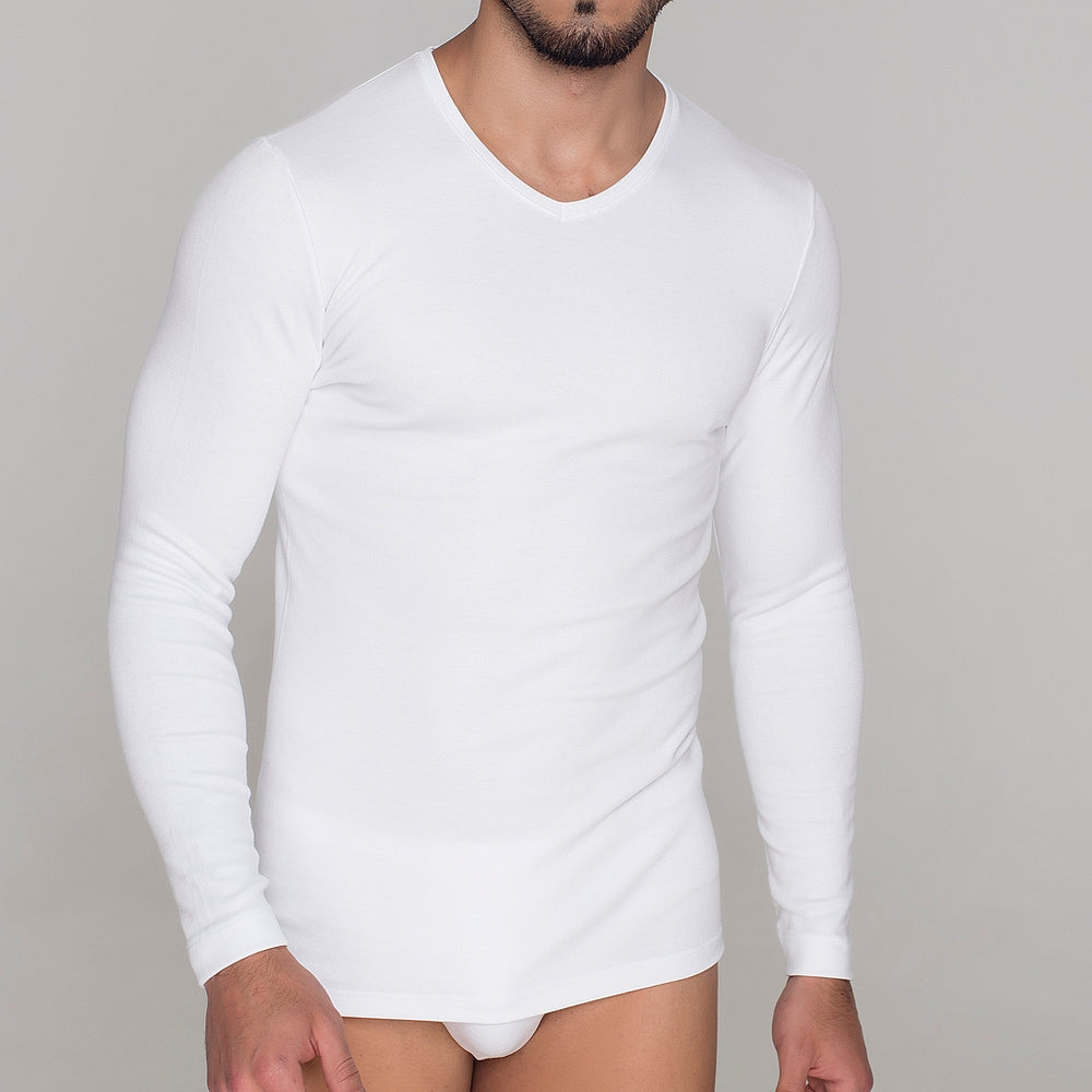 9269 CAMISETA MANGA LARGA TEJIDO ADAPTABLE. CUELLO V 000-Blanco