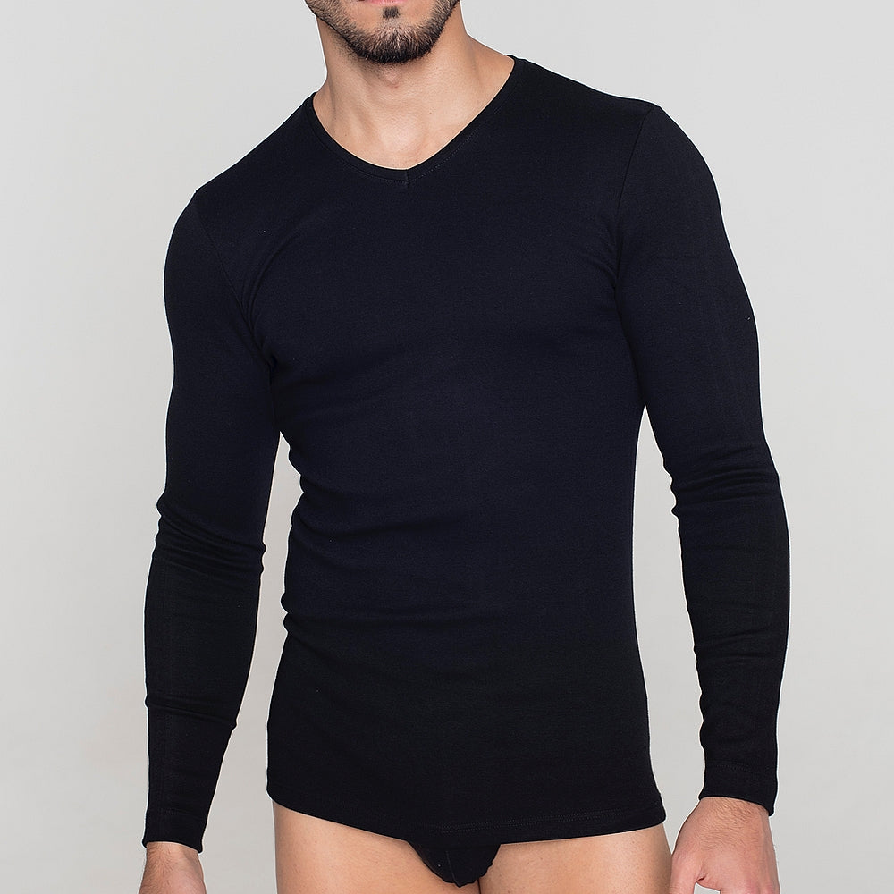 9269 CAMISETA MANGA LARGA TEJIDO ADAPTABLE. CUELLO V 009-Negro