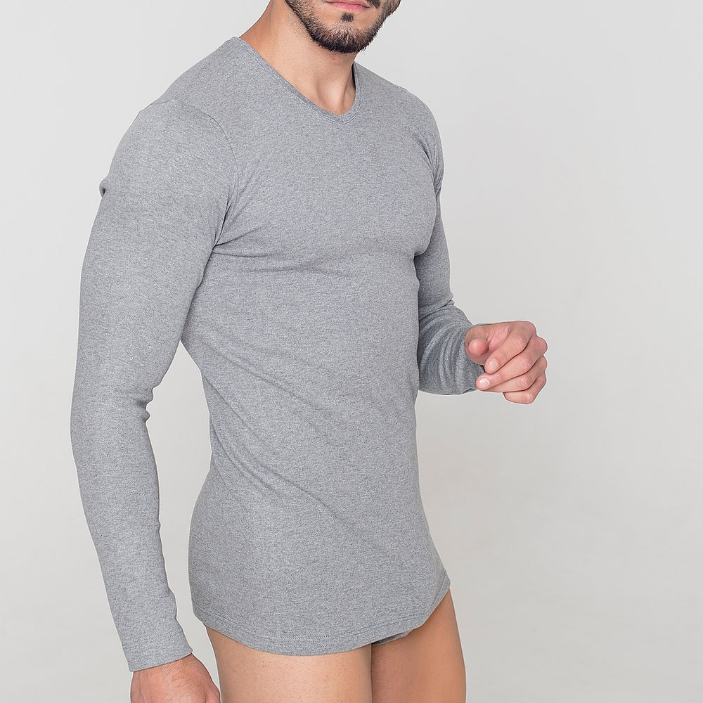 9269 CAMISETA MANGA LARGA TEJIDO ADAPTABLE. CUELLO V 129-Gris Vigoré