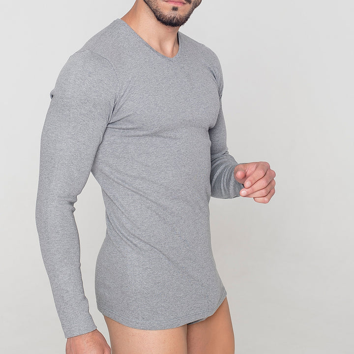 9269 CAMISETA MANGA LARGA TEJIDO ADAPTABLE. CUELLO V 129-Gris Vigoré