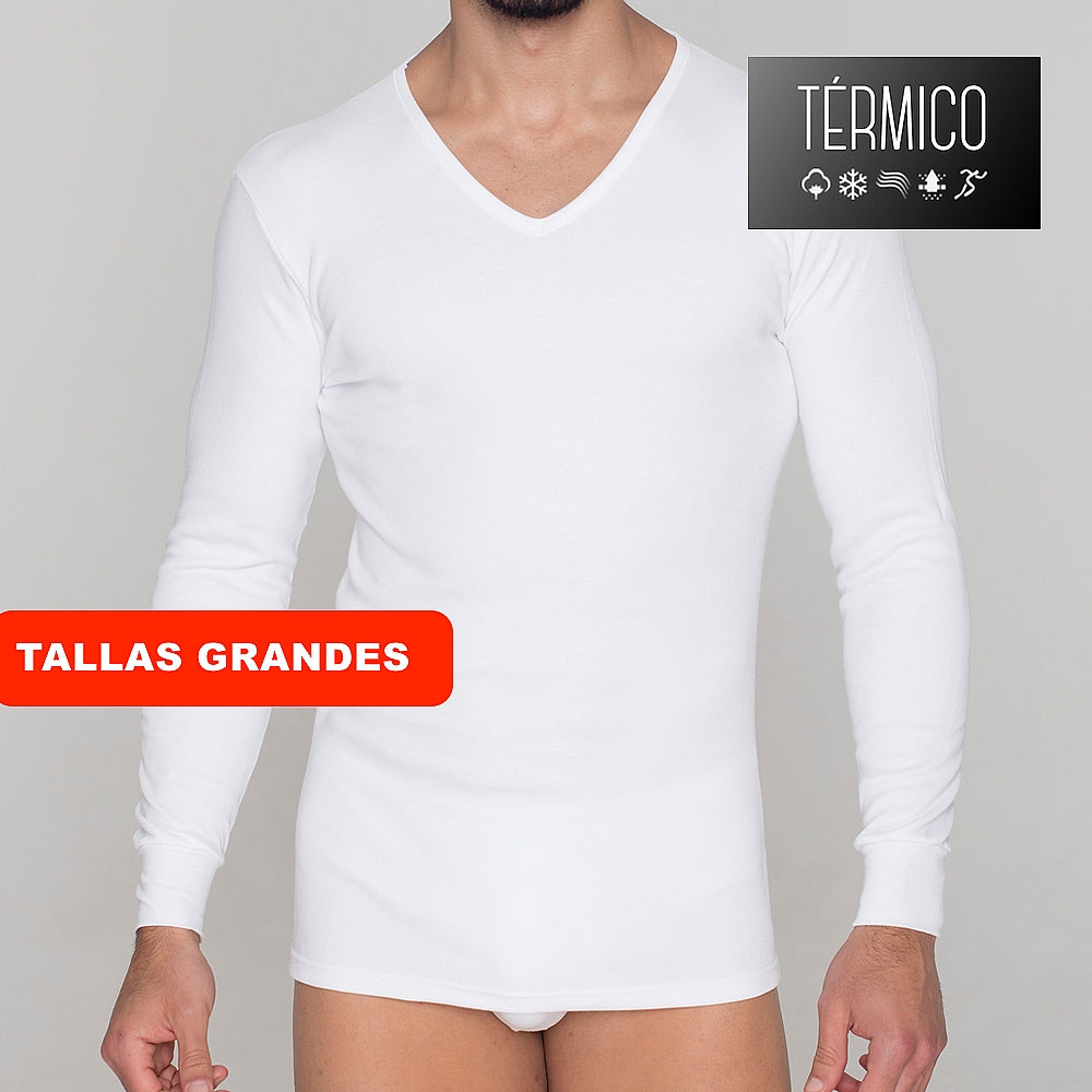 9254b CAMISETA MANGA LARGA AFELPADA TÉRMICA . CUELLO V 000-Blanco 2XL-64