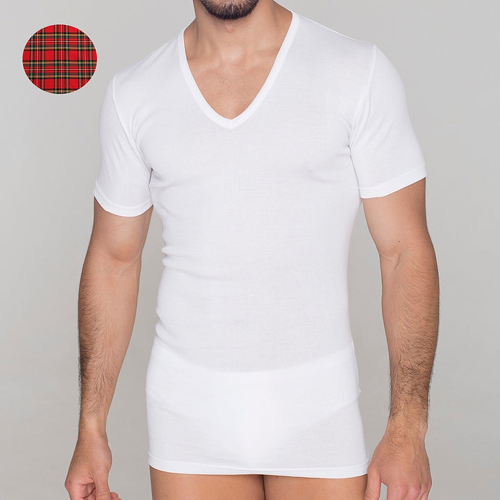 5238 CAMISETA MANGA CORTA HILO DE ESCOCIA. CUELLO PICO 000-Blanco