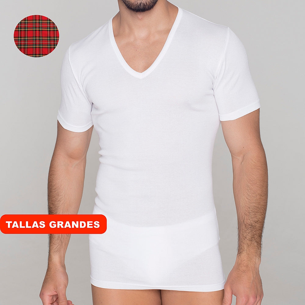 5238b CAMISETA MANGA CORTA HILO DE ESCOCIA. CUELLO PICO 000-Blanco