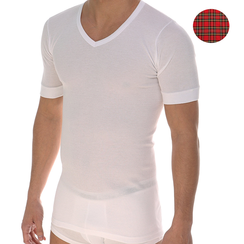 5234 CAMISETA MANGA CORTA CALADA HILO DE ESCOCIA. CUELLO PICO 000-Blanco