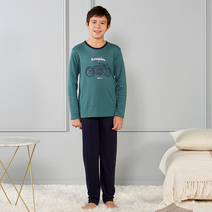 PIJAMA AFELPADO MOTO VERDE Verde