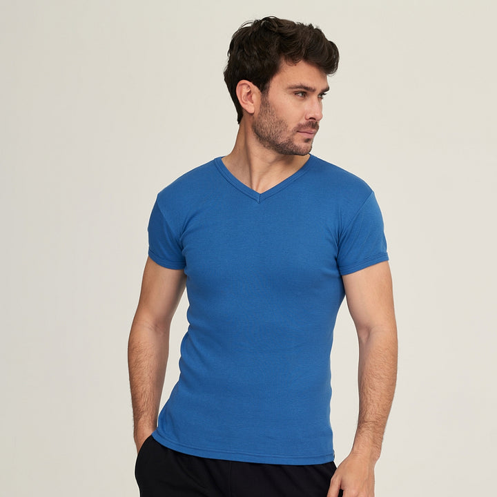 7562 CAMISETA MANGA CORTA CUELLO PICO 212-Azulina