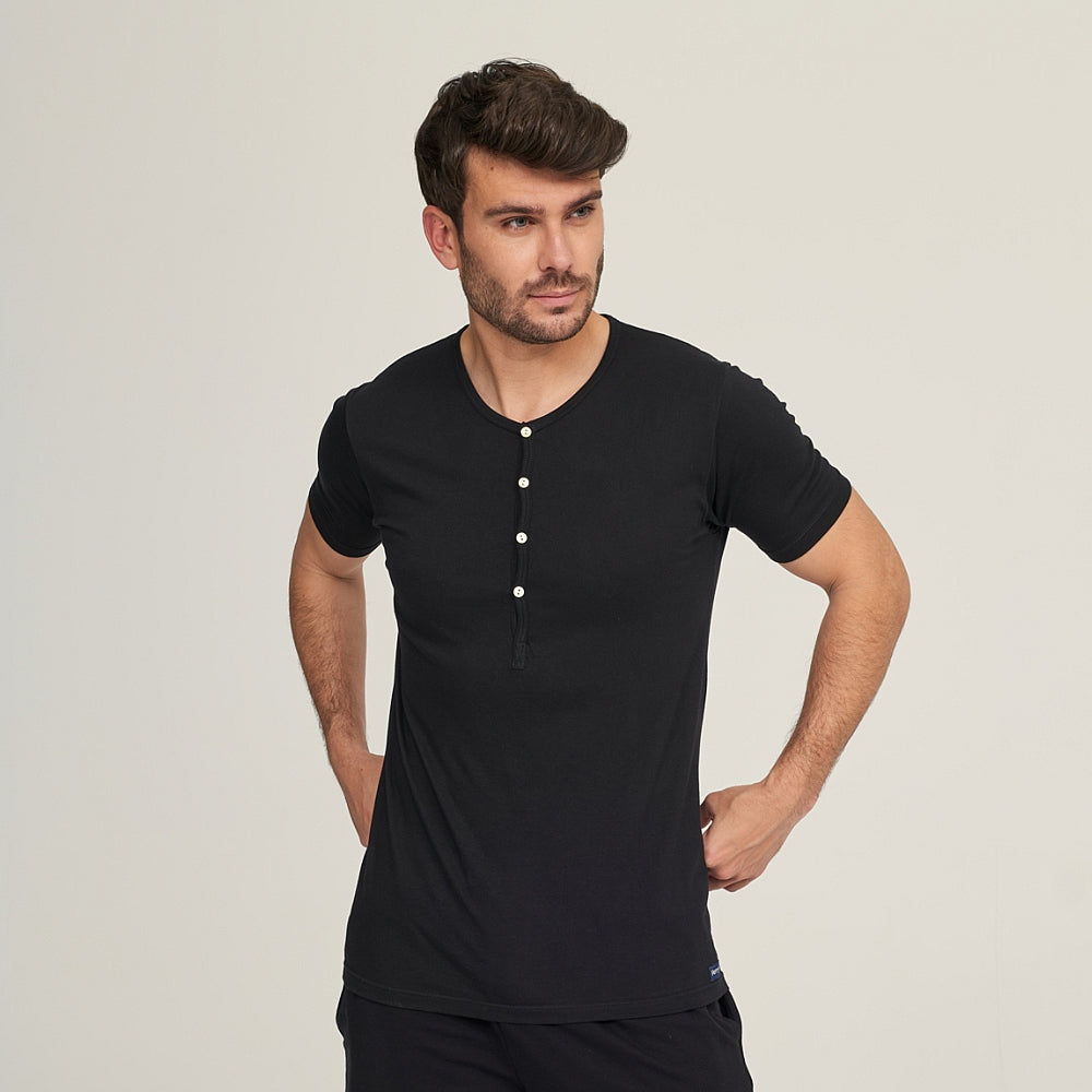 7309 CAMISETA PANADERA MANGA CORTA BOTONES 009-Negro