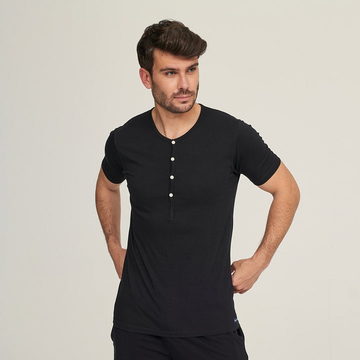 7309 CAMISETA PANADERA MANGA CORTA BOTONES 009-Negro