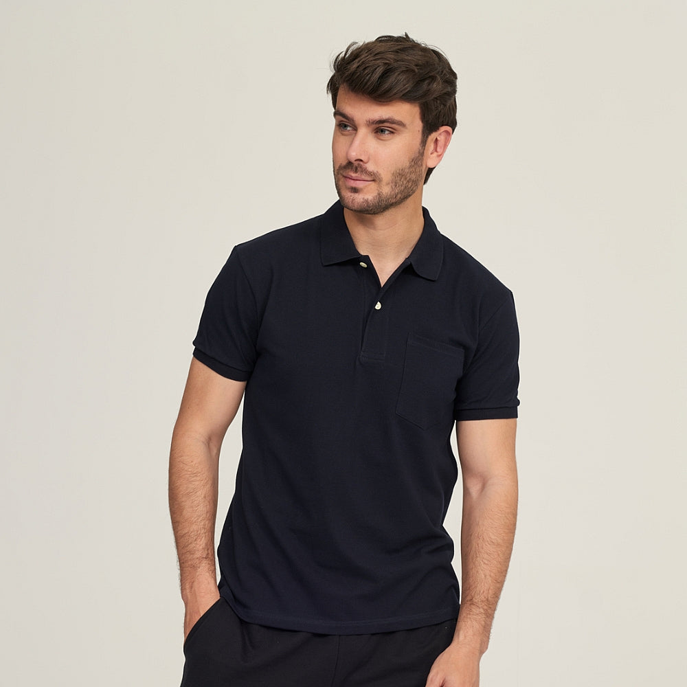 7290 POLO PIQUÉ CON PUÑO Y BOLSILLO. CORTE HOLGADO 036-Marino