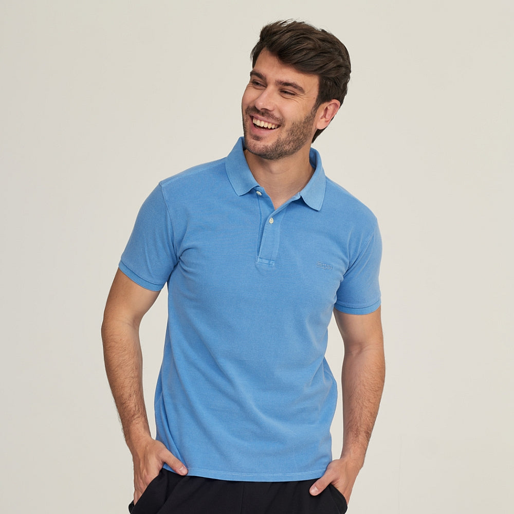7588 POLO PIQUÉ CON PUÑO LAVADO A LA PIEDRA 260-Azul