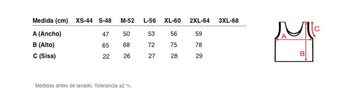 Medidas reales de 7337b CAMISETA TIRANTES