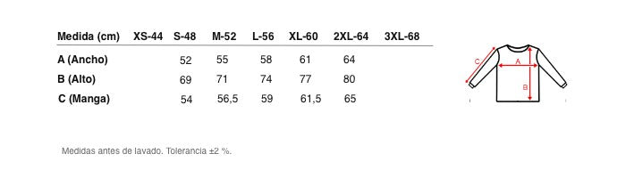 Medidas reales de 7354b CAMISETA MANGA LARGA BÁSICA