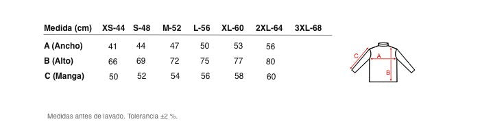 Medidas reales de 7447 LONG-SLEEVED SEMI-SWAN THERMAL FABRIC T-SHIRT