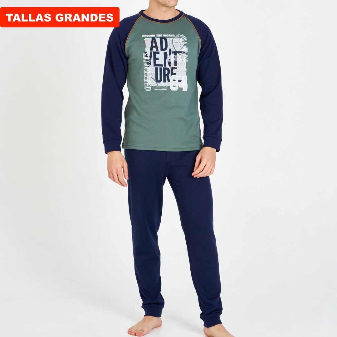PIJAMA HOMBRE TALLAS GRANDES ADVENTURE VERDE CON MANGAS MARINO Y