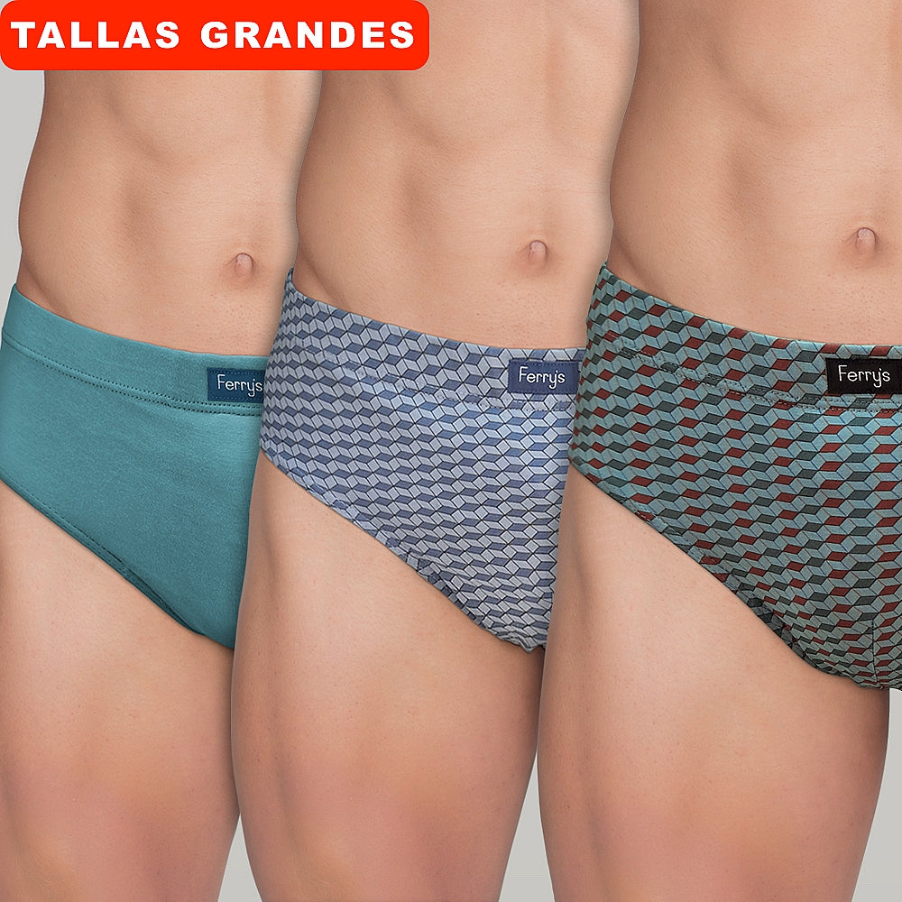 440b PACK 3 SLIPS CERRADOS ESTAMPADOS CUBOS 100-Surtido 2XL-64